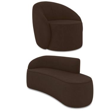 Imagem de Sofá 3 Lugares Orgânico 180cm Morgan E Poltrona Lua Suede Marrom D03 - D`rossi