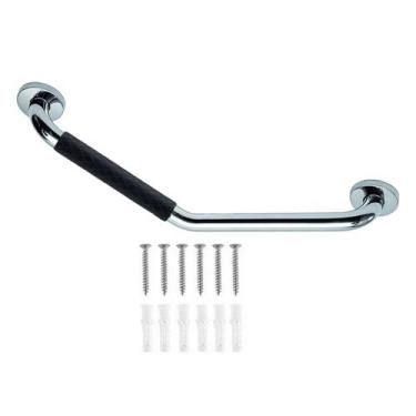 Imagem de Barra Alça Apoio Angular 25x25Cm Antiderrapante Inox Gestante Idoso Pc