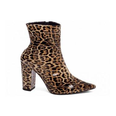 Imagem de Bota Feminina Verniz Onça Cano Curto Salto Bloco 9 cm Fashion. - Torri