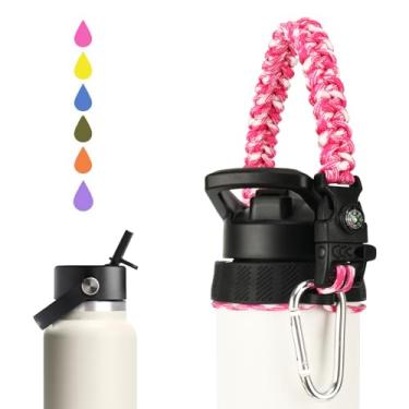 Imagem de Miracredo Alça Paracord para nova garrafa de água Hydro Flask 2.0 e 3.0 de boca larga com anel de borracha e mosquetão, suporte de alça de transporte fácil para garrafa de água Hydro Flask, serve para
