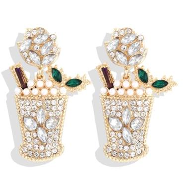 Imagem de Brincos de champanhe para mulheres e meninas, brincos de garrafa de champanhe com contas, brincos de margarita, brincos de tequila, brincos de cristal com pingente de taça de vinho para festa,