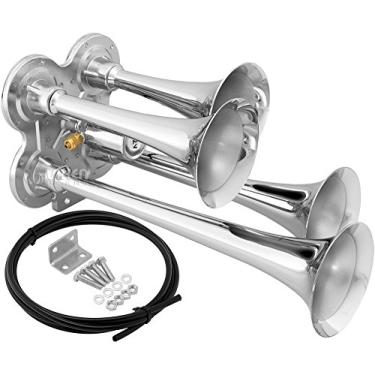 Imagem de Vixen Horns Buzina de ar de trem de 4/quatro trompete alto com solenoide elétrico de 12V cromado VXH4114