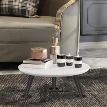 Imagem de Mesa De Centro 45cm Redonda Com Pés Palito Retro Decoração Sala De Estar(Branco/Preto)