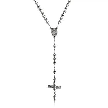 Imagem de Savlano Colar de cruz de rosário com contas de aço inoxidável – 6 mm cruz crucifixo colar rosário corrente para mulheres e homens, joias religiosas vêm em prata, ouro, rosa, preto com uma caixa de presente, Aço inoxidável, Sem Pedra Preciosa