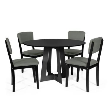Imagem de Mesa De Jantar Redonda Montreal Preta Com 4 Cadeiras Estofadas Ella Preto/cinza
