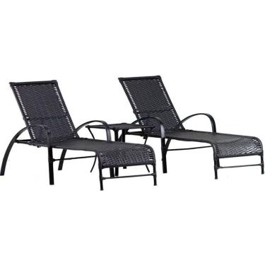 Imagem de 2 Espreguiçadeiras e Mesa Garden em Alumínio Piscina, Jardim com Pintura Eletrostática e Regulagem Trama