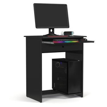 Imagem de Mesa para Computador Pratica com Gaveta, Suporte Retrátil para Teclado, Base para CPU (PRETO)