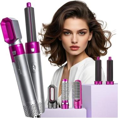 Imagem de Escova Modeladora 5 em 1, Secador e Modelador de Cabelo, 1100W, 110V, Multifuncional com Acessórios, Rosa e Cinza. Transforme sua rotina de cuidados com os cabelos com esta escova modeladora 5 em 1. Este modelo oferece versatilidade excepcional, combinando as funções de secador, alisador e modelador
