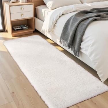 Imagem de COZYLOOM Tapete de corredor fofo para quarto, sala de estar, 5 x 20 cm, antiderrapante, extra confortável, tapete de corredor, macio, felpudo e macio, para quarto, quarto de crianças, branco