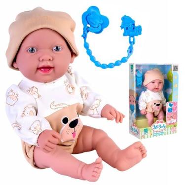 Imagem de Brinquedo Boneco Life Baby Menino Em Vinil Com Touca Roupinha E Chupet