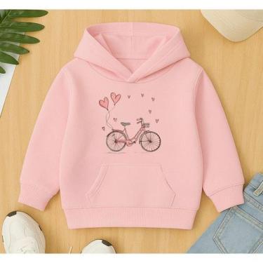 Imagem de Canguru Moletom Infantil Menina Feminino Estampa Bicicleta Corações Fo