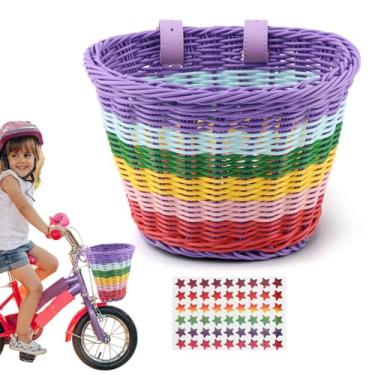 Imagem de JIANWEI Cesta De Bicicleta Frontal Para Crianças, Trançada À Mão Em Arco-Íris, Triciclo Multicolorido Meninos E Meninas, Bicicletas Passeio Dobráveis Adultos (Arco-Íris)
