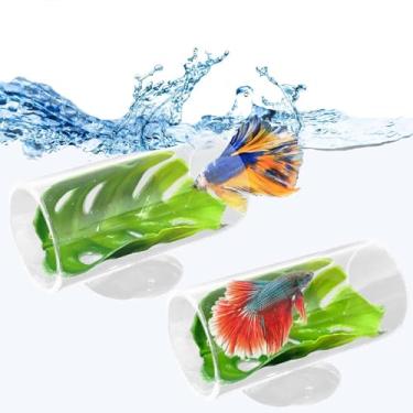 Imagem de Hamiledyi Pacote com 2 Túnel Betta Acrílico Betta Fsih Tubo Túnel com Ventosas Brinquedos de Peixe Betta com Almofada de Folha, Decoração de Aquário Transparente para Peixes Pequenos Camarões, Guppy