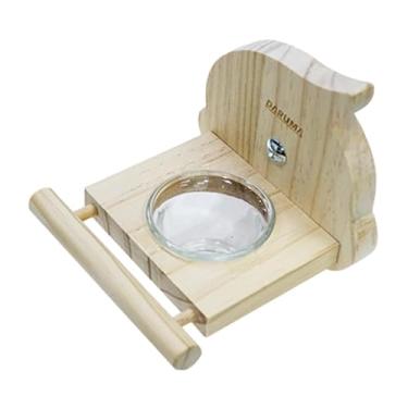 Imagem de Fenteer Bird Feeding Dish Cups Cage Water Bowl, penteado de alimentos recipiente de madeira poleiro de madeira Stand Bird Food Cup, para periquitos periquitos, 12cmx11cm