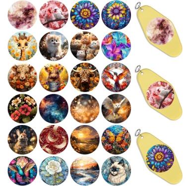 Imagem de Dorsbaby 48 peças de papel de transferência para copos DTF UV de animais de flores para chaveiros de motel UV DTF pacote de impressão de etiquetas para chaveiros de hotel de acrílico, envoltório de