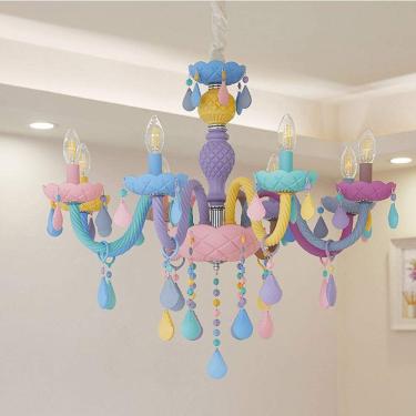 Imagem de Lustres De Cristal Colorido Pingente De Luz Priess Decoração De Quarto Lâmpada Pendente Vela Lâmpadas Pendentes Para Quarto Quarto De Crianças, 8 lights