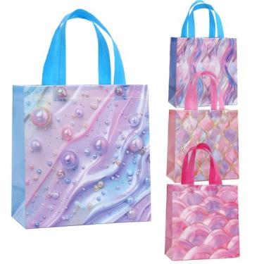 Imagem de Corbekel 32 sacos de presente de sereia em 4 estilos oceânicos, sacos de lembrancinha de festa de sereia para meninas, sacolas não tecidas para aniversário, suprimentos de festa de chá de bebê