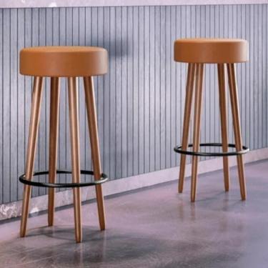 Imagem de Kit 2 Banquetas Alta Berlin, 70cm, para Balcão Bar e Cozinha Gourmet, Pés em Madeira, Assento Preto (AMARULA)