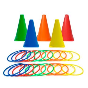 Imagem de 5 Cones Demarcatórios 18cm + 15 Mini Argolas Recreativas