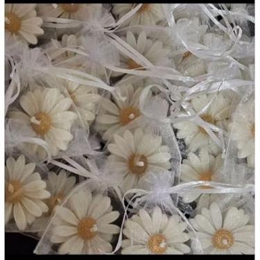 Imagem de Vela Perfumada,30/40 Uind Velas AromáTicas Lembrancinhas Margaridas(30Und C/Organza Bran/Miolo Dou,Bergamota)