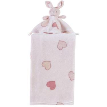 Imagem de Manta Com Naninha Flannel Estampada Para Bebê 75x100 Rosa Coelho - BEN