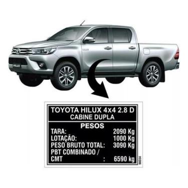 Imagem de Adesivo Etiqueta Peso Toyota Hilux 4X4 2.8 D Cabine Dupla - Spts