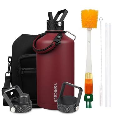 Imagem de YONICOER Garrafa de água isolada de 3,628 g, aço inoxidável a vácuo de parede tripla (pode ser lavada na lava-louças), à prova de vazamento e não BPA, jarro com alça de paracord e tampas de bico de