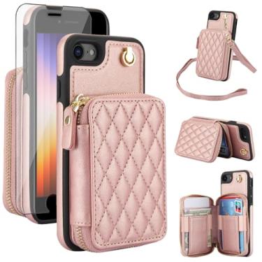 Imagem de Capa de celular para iPhone 7/8/SE 2020/2022 carteira com protetor de tela, bloqueio de RFID, suporte para cartão iPhone7 iPhone8 7s 8s i SE2020 SE2022 2/2nd/3/3ª geração SE2 SE3 7SE 8SE feminino ouro