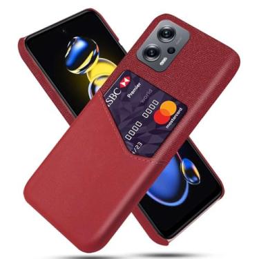 Imagem de Capa para Xiaomi Redmi Note 11T PRO PLUS,Tela e tampa de couro PU,Antideslizante,360°cobertura completa à prova de choque com 1 slot de cartão atrás,Prevenção de queda-Red