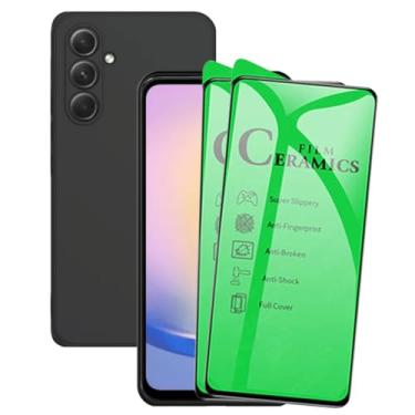Imagem de Kit 2 Películas de Cerâmica 9H Anti-Impacto e Capa Preta para Samsung Galaxy A25, Proteção Total