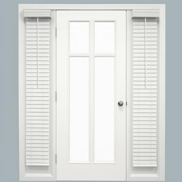 Imagem de DoubleFill Pacote com 2 persianas de luz lateral sem fio de 5 cm 21,6 x 182,9 cm horizontal branca de madeira falsa para janela da porta frontal para plantação varinha inclinada ajustável, suave