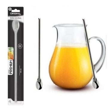Imagem de KitJogo 5 Colher Longa Para Suco 30cm Inox Mexer Drink Coquetel - Orig
