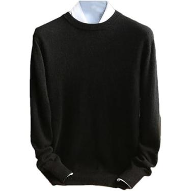 Imagem de Camisola De Cashmere Casual Para Homens De Outono/inverno Solta E Suéter Com Decote Redondo, Black, S