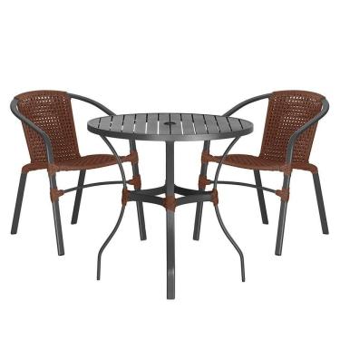 Imagem de 02 Cadeiras Floripa E Mesa Roma 100cm Preta Trama Marrom