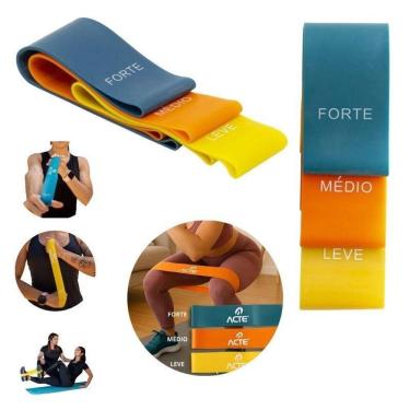 Imagem de Kit 3 Faixa Elástica Mini Band Intensidades Leve Médio Forte