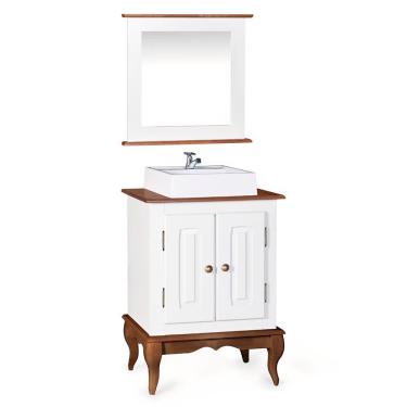 Imagem de Gabinete para Banheiro 2 Portas com Cuba e Espelheira Dália 3057 - Branco/Imbuia Glazer