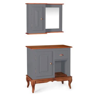 Imagem de Gabinete para Banheiro e Armário Espelheira Dália 3064 - Cinza/Imbuia Glazer