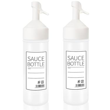 Imagem de CHILDHOOD Garrafa de apertar de 340 g, garrafa de tempero de plástico com tampa, para molho de salada de ketchup, mostarda, azeite de oliva, conjunto de 2 peças - branca