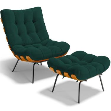 Imagem de Poltrona Costela L02 Com Puff Sala De Estar Bouclê Verde - Lyam Decor