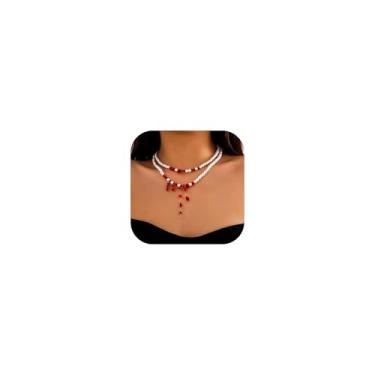 Imagem de Gargantilha gótica feminina com pingente de gota de sangue de vampiro, gargantilha de renda vitoriana, bijuteria de fantasia de vampiro, estética escura, acessório de cosplay para roupas assustadoras