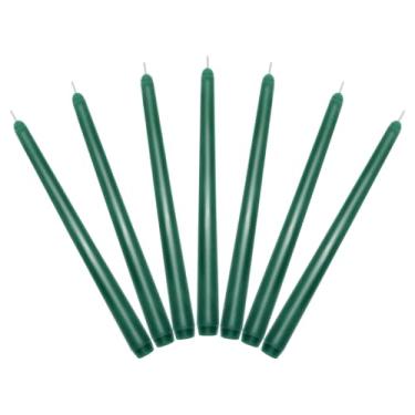 Imagem de 7 pacotes de velas cônicas de cor verde de 25 cm, castiçais de cera skinny não tóxicos sem cheiro para decoração de mesa de jantar do dia de São Patrício – 8 horas de queima
