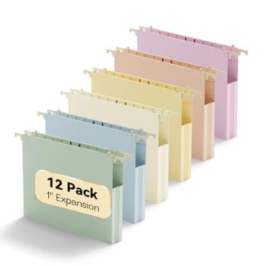 Imagem de NORDUN Pastas de arquivo suspensas de plástico, tamanho carta, expansão de 2,5 cm, pacote com 12 pastas suspensas reforçadas, pastas de armário de arquivo, abas ajustáveis, pasta de arquivo expansível