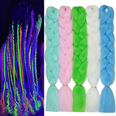 Imagem de 5 peças de extensões coloridas de cabelo trançado de 61 cm para tranças arco-íris jumbo tranças que brilham no escuro