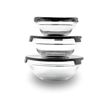 Imagem de Conjunto 3 Tigelas de Vidro com Tampa Preta - 550/400/200ml - genérico