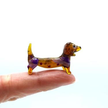 Imagem de Sansukjai Dachshund Micro Tiny Figurines Hand Blown Glass Art Animals Collectible Dog-Lover Gift Home Décor (Marble Brown Purple)