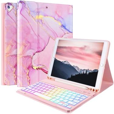 Imagem de FUWANG Nova capa com teclado para iPad 9ª geração de 10,2 polegadas 2021/(8ª geração) 2020/(7ª geração) 2019,7 cores, capa com teclado retroiluminado para iPad de 10,2 polegadas/iPad Air 3 de 10,5