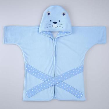 Imagem de Roupão de bebê plush c/ capuz bichinhos petit i bublim, Leão, Azul ref