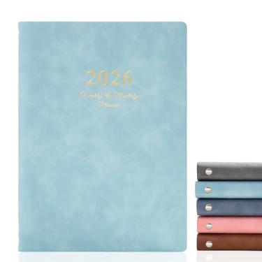 Imagem de KaiRuiYing Caderno de agenda recarregável A5 tamanho 6 anéis de couro PU diário com bolsos, divisórias, refil de papel (azul claro)