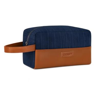 Imagem de Bolsa Necessaire masculina para Viagem de tecido e Couro PU Organizadora Bolsa de higiene e barba (Azul/Marrom)