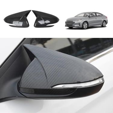 Imagem de Blazeray Estilo de carro ABS porta boi buzina espelho retrovisor capa capas guarnição exterior decoração acessórios para Hyundai Elantra 2017 2018 2019 2020 (fibra de carbono)
